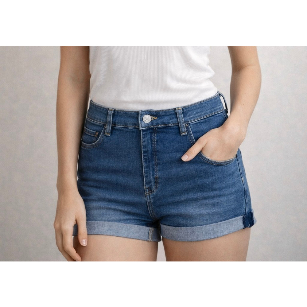 Women Brave Soul London Blue Denim Shorts High Waisted Stretch Classic 12 Cuffed - Picture 9 of 9